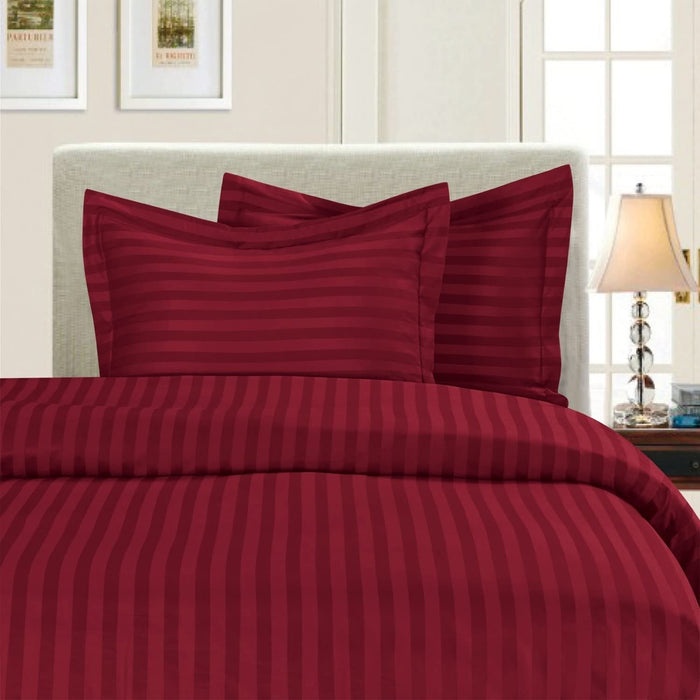 Maroon Satin Stripe Duvet Quilt Cover Bedding Set murukali.com