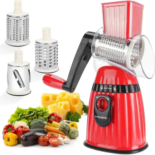 Meileyi Rotary Cheese Grater, 3-in-1 Multi-functional Mandoline Vegetable Shredder, Slicer, 3 Drum Blades in Set Murukali.com