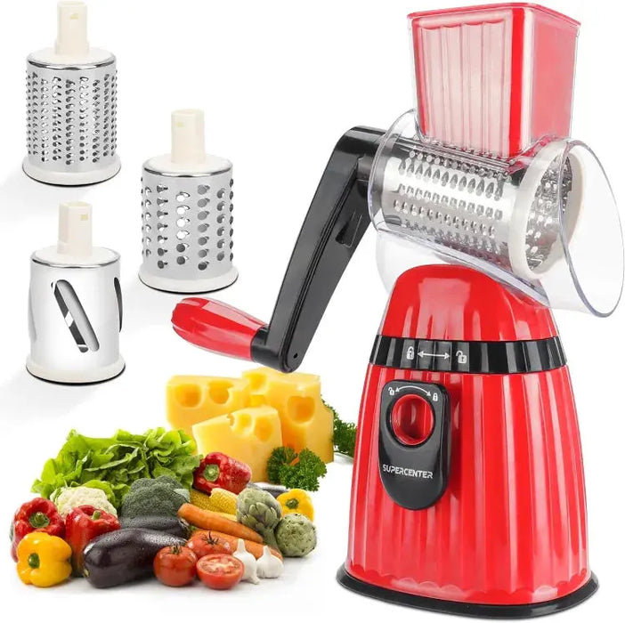 Meileyi Rotary Cheese Grater, 3-in-1 Multi-functional Mandoline Vegetable Shredder, Slicer, 3 Drum Blades in Set Murukali.com