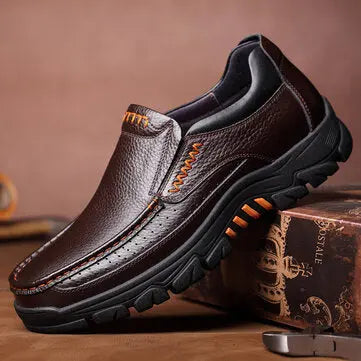Men Genuine Cow Leather Waterproof Comfy Non Slip Soft Slip On Casual Oxfords murukali.com