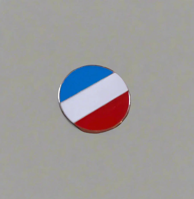 Metal Pin Badge with Blue White and Red Diagonal Stripes Design Murukali.com