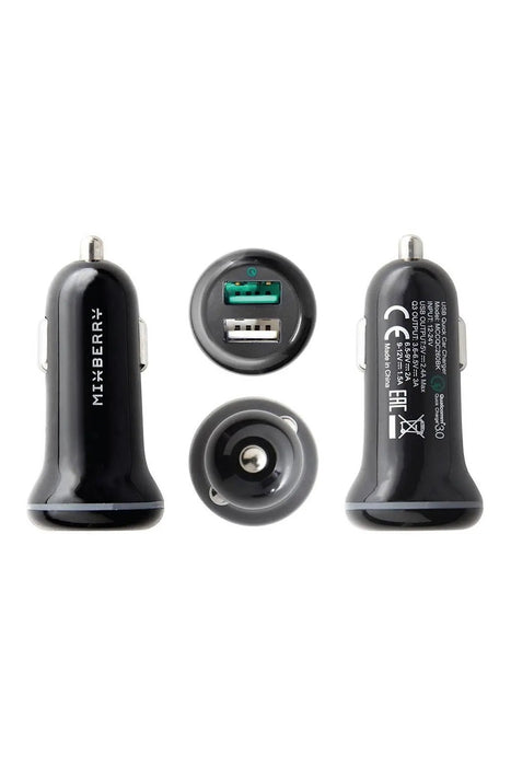 Mixberry 2-pot Car Charger - Qualcomm QC3.0 fast charge - Black Hongkong Ip