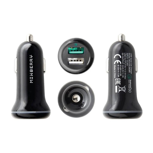 Mixberry 2-pot Car Charger - Qualcomm QC3.0 fast charge - Black Hongkong Ip