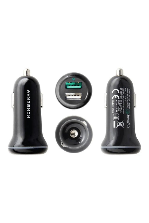 Mixberry 2-pot Car Charger - Qualcomm QC3.0 fast charge - Black Hongkong Ip
