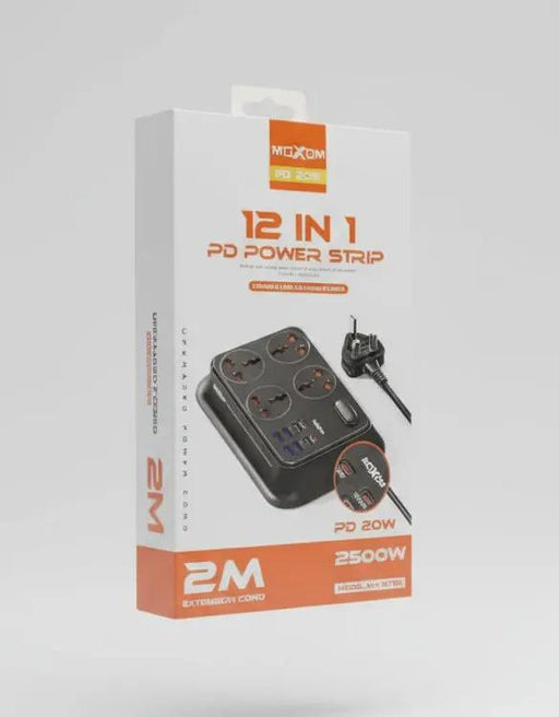 Moxom MX-ST24 12-in-1 PD Power Strip – 4 Sockets & Fast Charging USB Ports Murukali.com