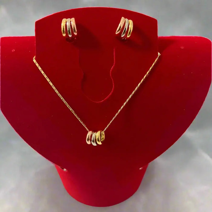 Multitone Triple Ring Necklace and Earring Set Maman Fatu