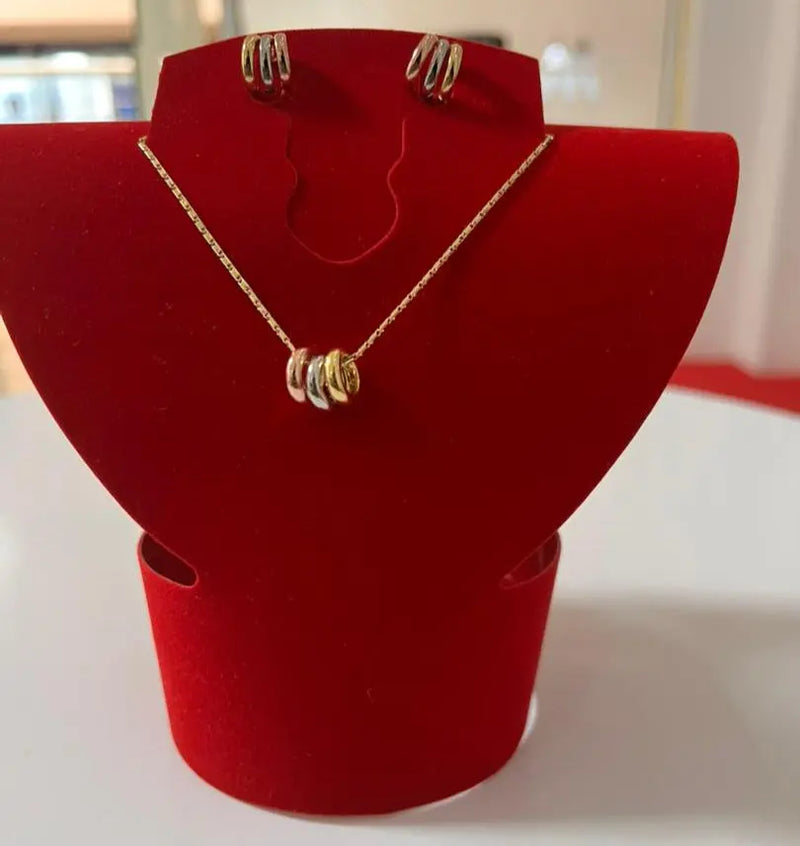 Multitone Triple Ring Necklace and Earring Set Maman Fatu