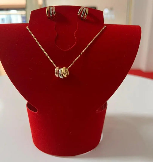 Multitone Triple Ring Necklace and Earring Set Maman Fatu
