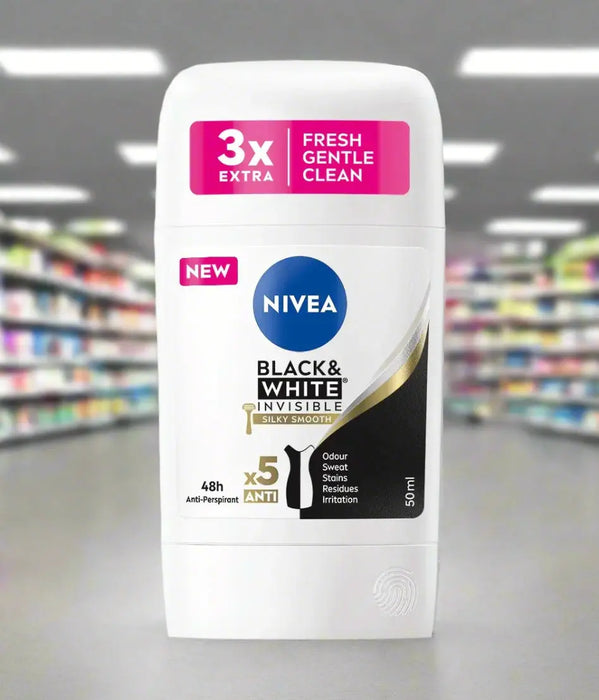 NIVEA Black & White Invisible Silky Smooth Anti-Perspirant Stick 50ml Murukali.com
