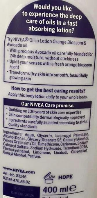 NIVEA Oil in Lotion Orange Blossom & Avocado Oil 400ml Murukali.com