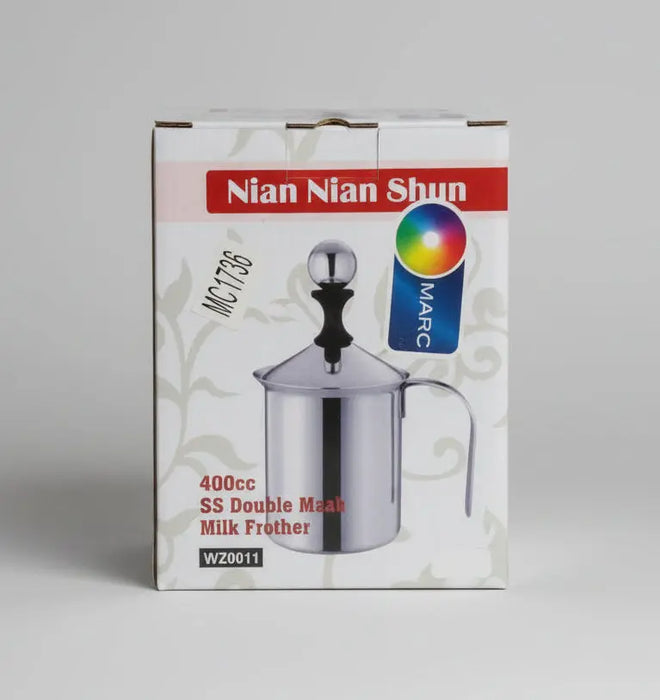 Nian Nian Shun SS Double Mesh Milk Frother – 400ml Manual Stainless Steel