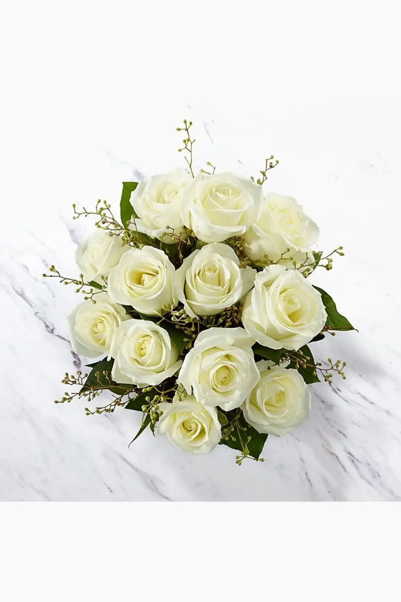 One Color Rose Flowers with Greens Boucket 60pcs murukali.com