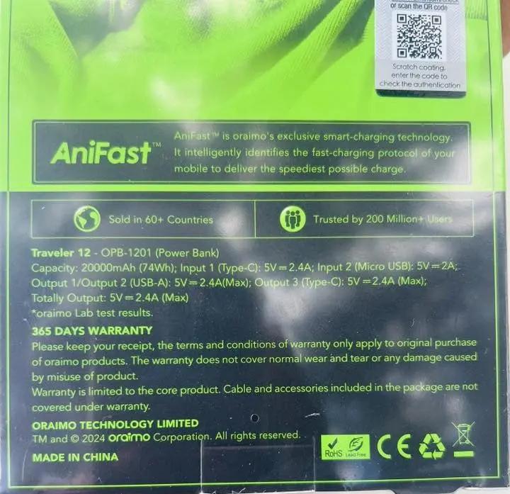 Oraimo Traveler 20000mAh Power Bank Murukali.com