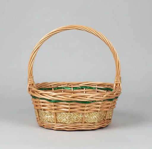 Oval Handwoven Wicker Basket with Handle – Natural Rattan Design medium Murukali.com