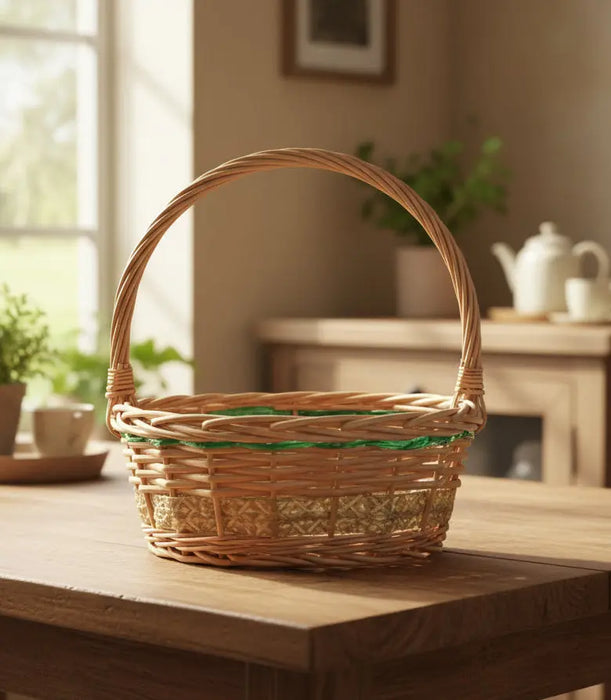 Oval Handwoven Wicker Basket with Handle – Natural Rattan Design medium Murukali.com