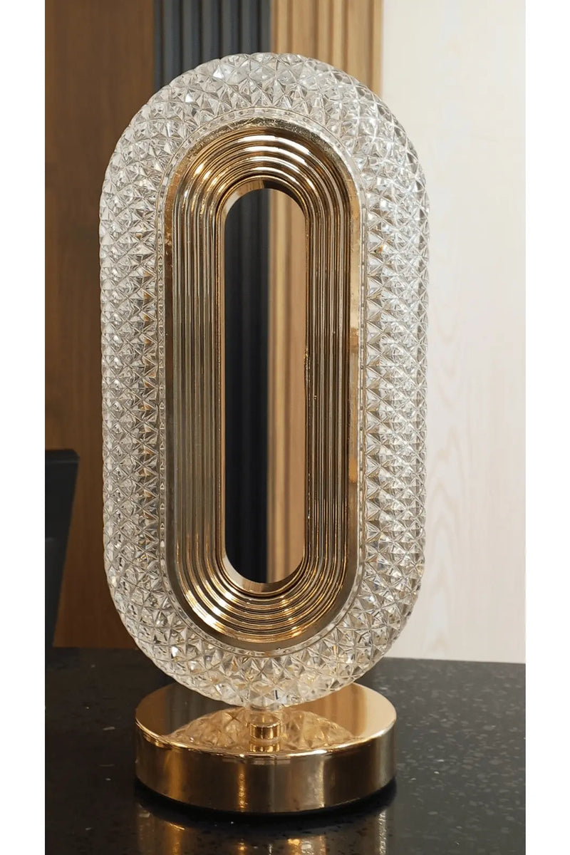 Oval-Shaped Decorative Table Lamp with Diamond-Patterned Faceted Glass murukali.com