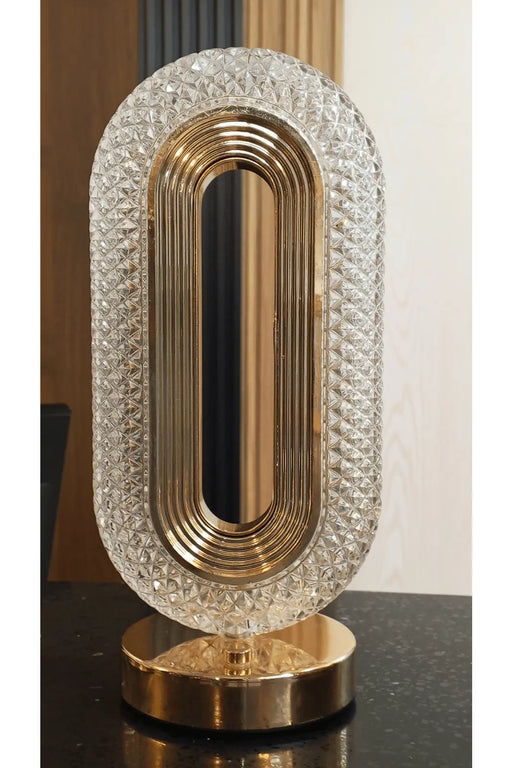 Oval-Shaped Decorative Table Lamp with Diamond-Patterned Faceted Glass murukali.com