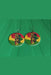Colorful earrings with a design on a green surface