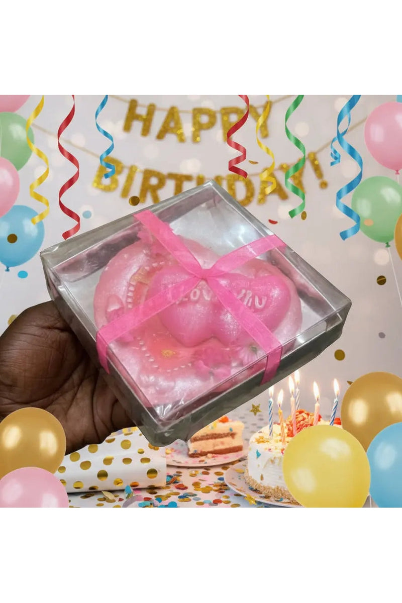 Rosa herzförmige Dekokerze in Geschenkbox