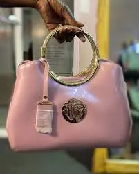 Pink Patent Leather Handbag with Gold Accents TONIFAITHY Boutique