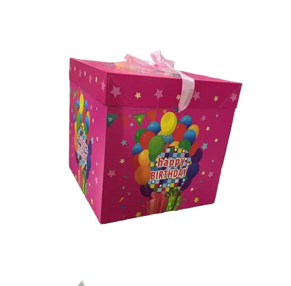 Pink "Happy Birthday" Gift & Party Food Box with Handle