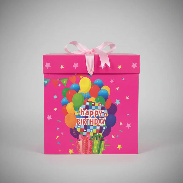 Pink "Happy Birthday" Gift & Party Food Box with Handle
