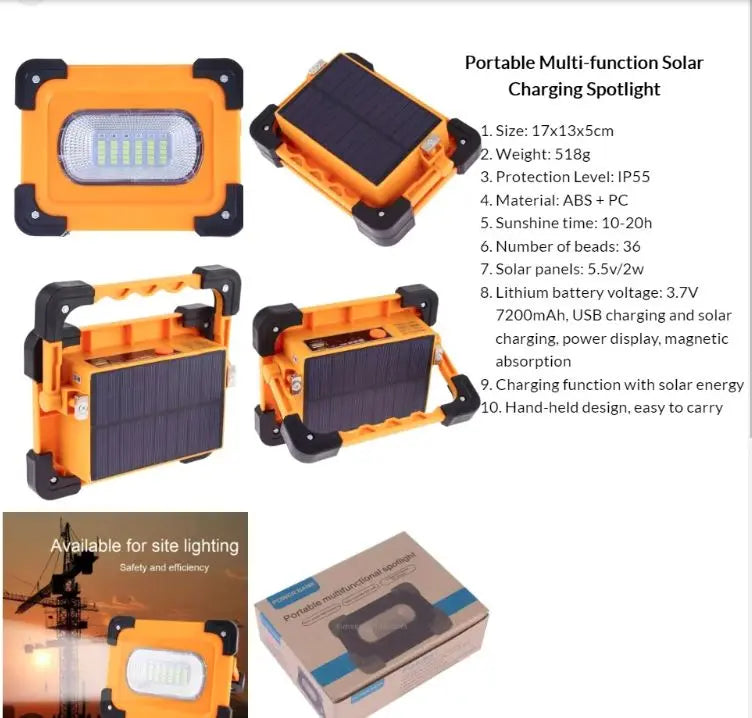 Portable Multifunctional Spotlight Solar Power Bank IBABI Tech