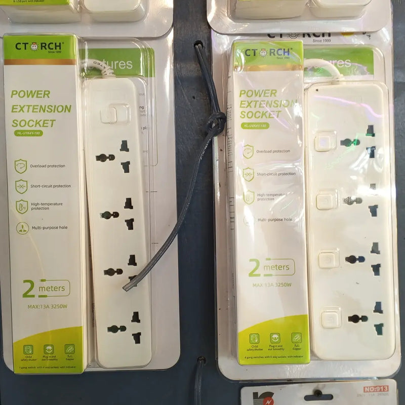 Power Extension Socket 2M,  4 Outlets - Overload & Short-Circuit Protection, 13A, 3250W murukali.com