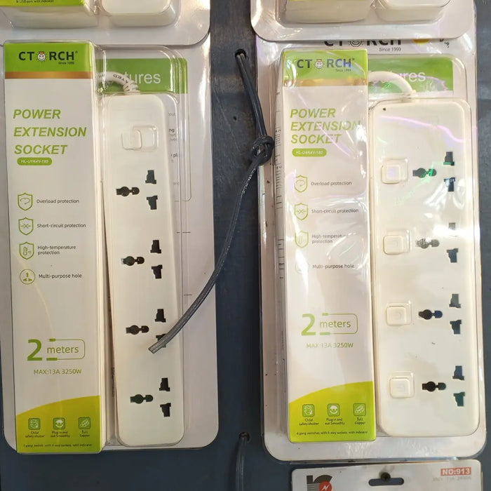 Power Extension Socket 2M,  4 Outlets - Overload & Short-Circuit Protection, 13A, 3250W murukali.com