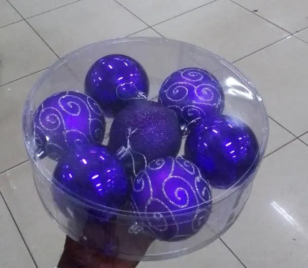 Purple Shatterproof Christmas Tree Baubles 8cm 7pcs