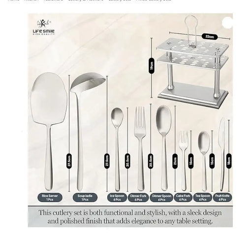 Quality Stainless Steel Sliver Flatware Set with Stand 38pcs Murukali.com