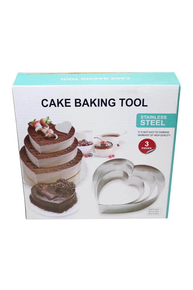 RYJ Stainless Steel Cake Baking Mould Set – 3 Pieces Heart Shape