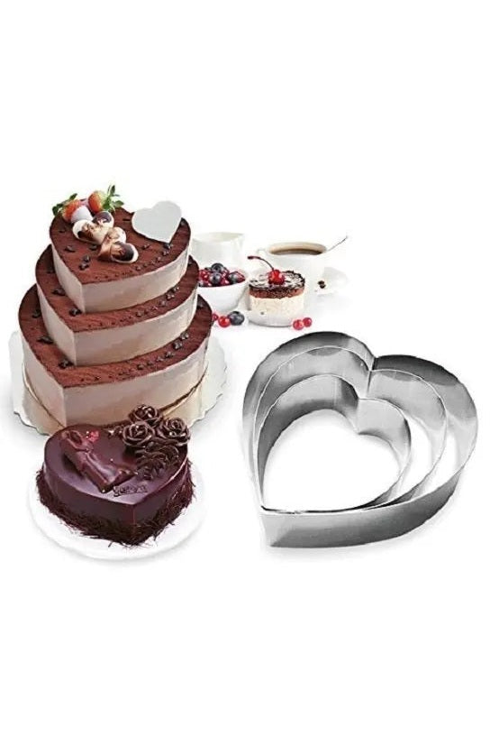 RYJ Stainless Steel Cake Baking Mould Set – 3 Pieces Heart Shape