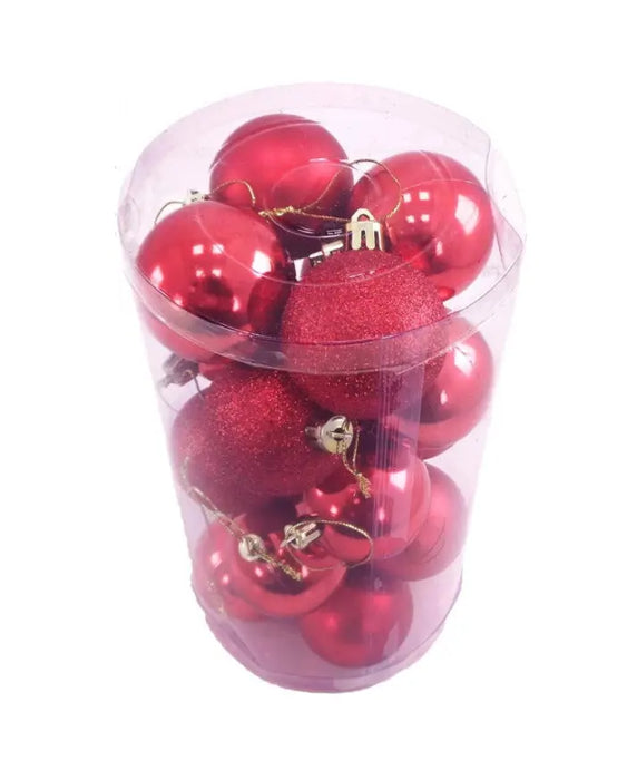 Red Christmas Tree Baubles Set Mixed Sizes 5cm+10cm 20pcs