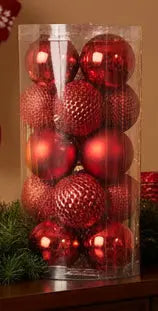 Red Christmas Tree Baubles Set Textured & Shiny Mix 8cm 20pcs