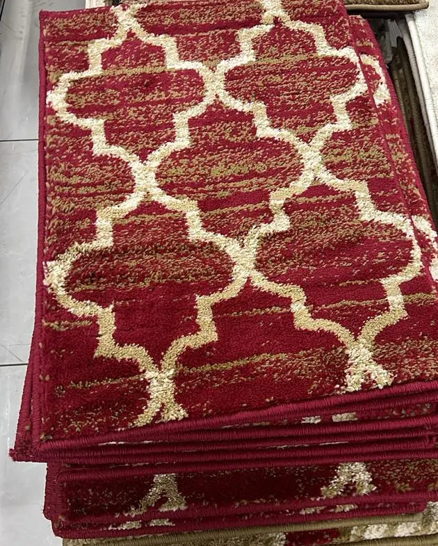 Red & Gold Moroccan Trellis Runner Rug – Slip-Resistant 1pc Murukali.com