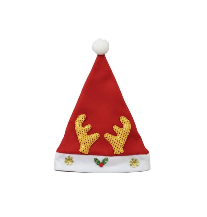 Red and White Santa Hat with Golden Reindeer Antlers Murukali.com