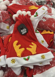 Red and White Santa Hat with Golden Reindeer Antlers Murukali.com