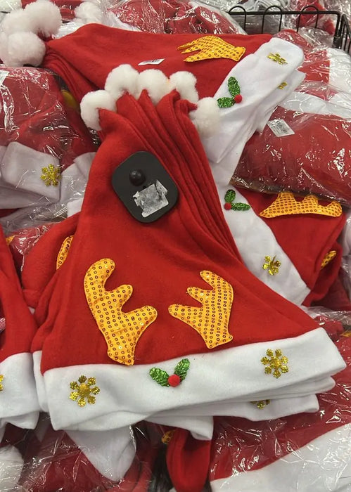 Red and White Santa Hat with Golden Reindeer Antlers Murukali.com