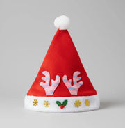 Red and White Santa Hat with Reindeer Antler Design Murukali.com