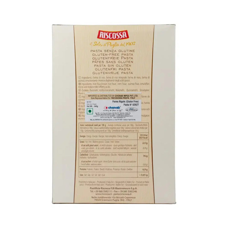Riscossa Penne Rigate Pasta Gluten Free, No. 27, 340g murukali.com