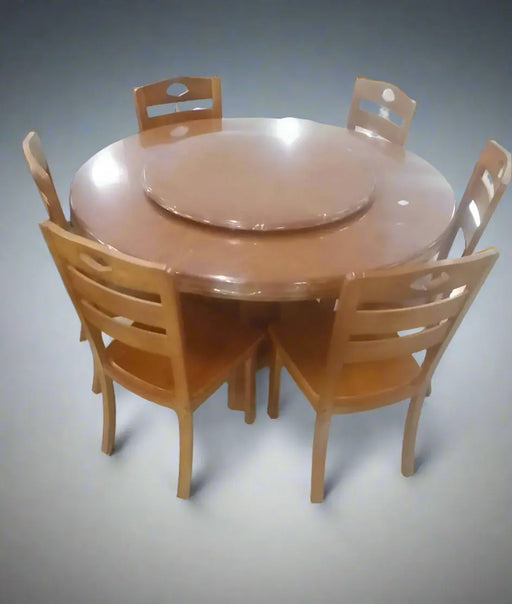 Round Dining Table Set with Lazy Susan 6Chairs and 1 Table Murukali.com