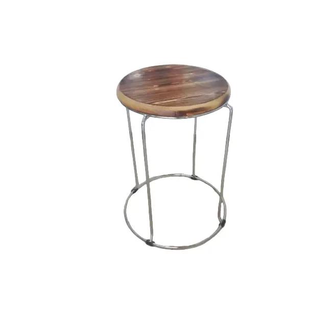 Round Wooden Top Stool with Metal Legs Murukali.com