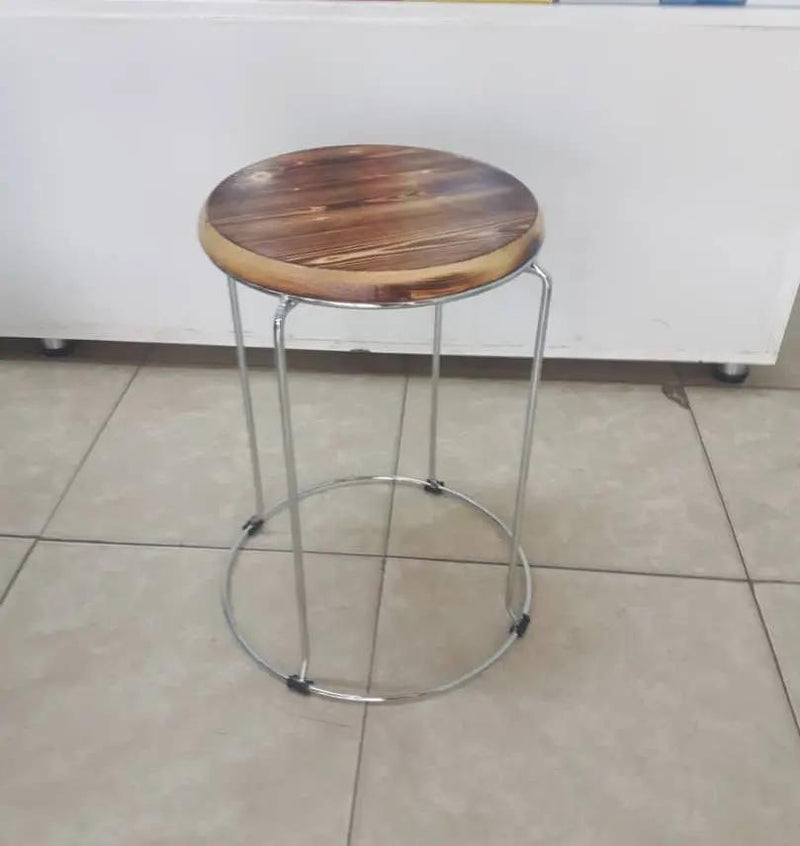 Round Wooden Top Stool with Metal Legs Murukali.com