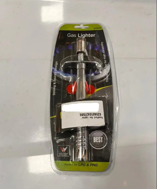 Gas lighter in packaging on a white surface