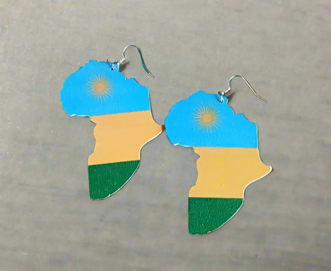 Rwanda Flag Africa Map Earrings - Murukali.com