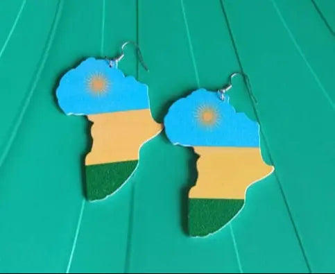 Rwanda Flag Africa Map Earrings Murukali.com