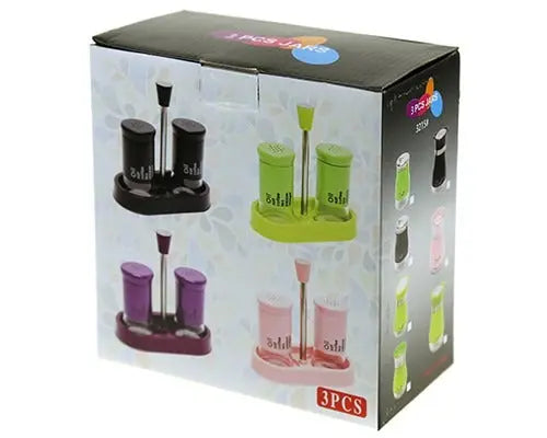 Salt & Pepper Shakers with Holder  Set 3PCS Murukali.com