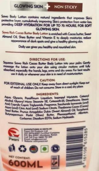 Sawa Body Lotion Rich Cocoa Butter 600ml Murukali.com