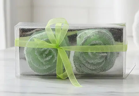 Set of 2 Green Rose-Shaped Candles in Gift Box
